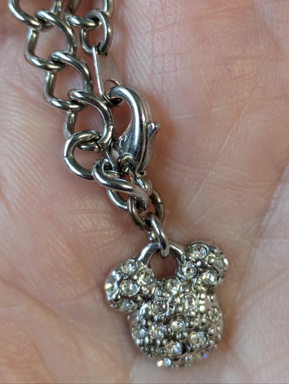 ☀️Disney Silvertone Mickey Charm Chain Link Bracelet